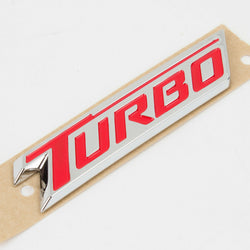 Chrome / RED Auto Turbo Emblem Badge 85mm X 20mm (3.25')