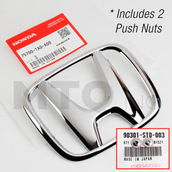 Genuine OEM Honda Front H Logo Emblem Accord HR-V Fit 75700-TA0-A00 with Push Nuts.